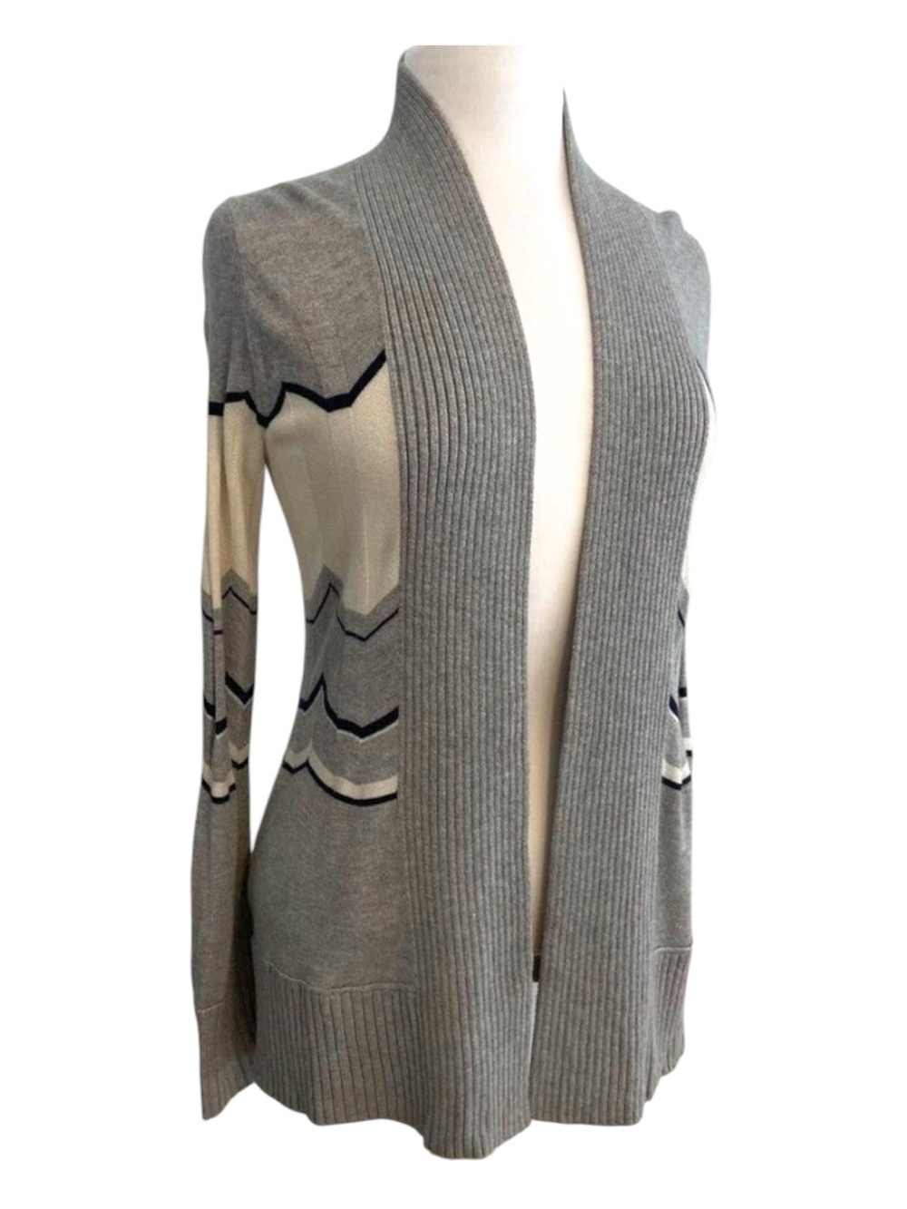 Banana Republic Grey Chevron Merino Wool Open Cardigan XS Long Sweater western